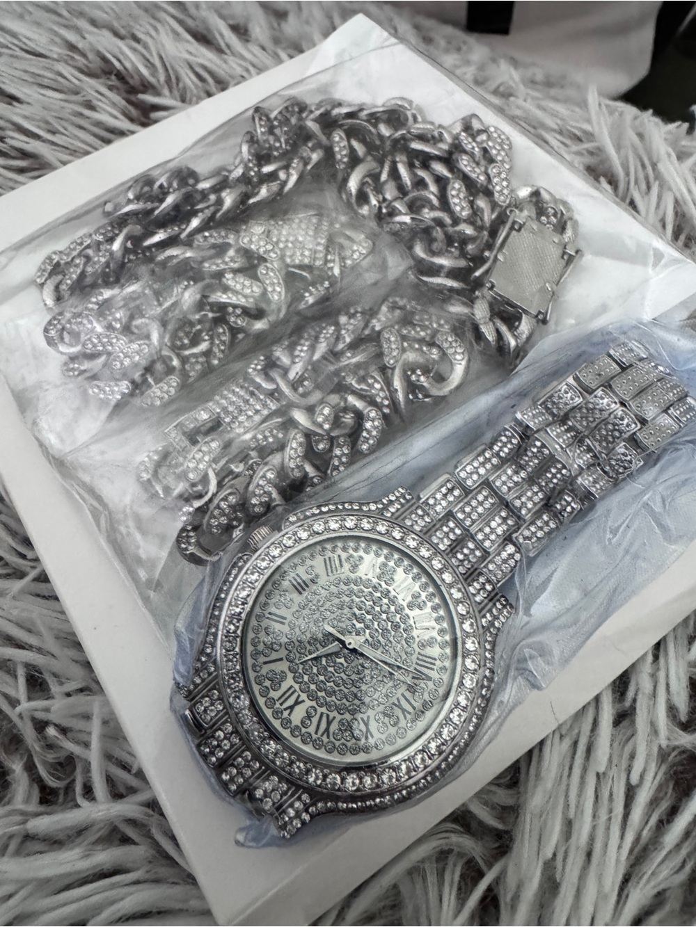 Silver Tone Crystal Pave Watch and Bracelet Set- Fashion jewelry